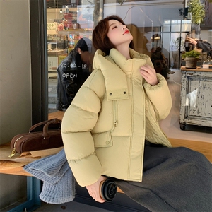 现货新款东大门加厚保暖羽绒服百搭连帽面包服女装外套女图片