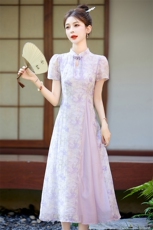 高级感国风改良旗袍连衣裙女2023年夏季新款中式气质修身开叉裙子，女装连衣裙，艾仟回(原伊仟回)