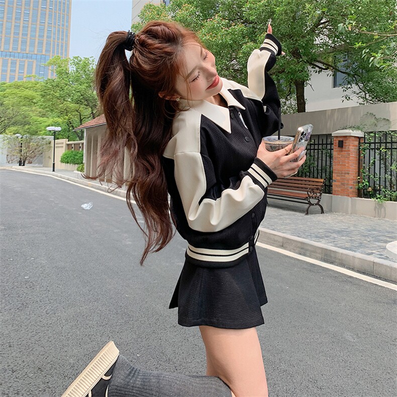 【现货上新】时尚撞色青春减龄棒球服+短裙套装088-8832p165控238,女装套装/套裙,2C088