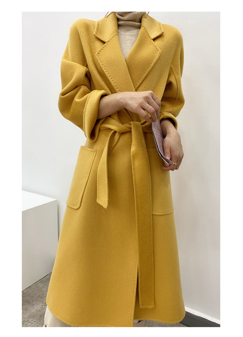 正品！高端水波纹双面羊绒大衣女2024新款睡袍款纯羊毛呢外套长款,女装双面呢大衣,蒙绒特