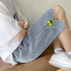 牛仔短裤男潮牌夏季薄款外穿潮流宽松五分裤子休闲直筒5分裤图片