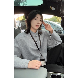 秋季休闲拼接高领重磅曼巴棉300g宽松长袖T恤男T24507-特P30控58图片