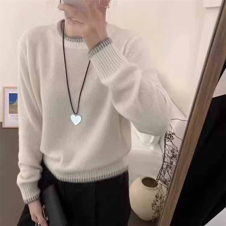 秋冬新款纯色针织圆领套头上衣时尚百搭，女装羊绒衫，鹿一羊绒