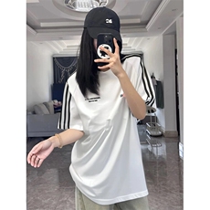 抖音得物高品质二开240克宽松纯棉美式潮牌三条杠织带短袖T恤，男装T恤，电商A486