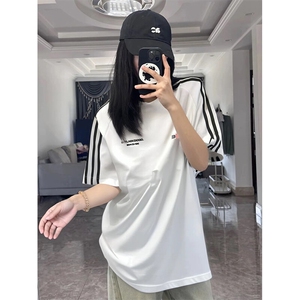 抖音得物高品质二开240克宽松纯棉美式潮牌三条杠织带短袖T恤图片