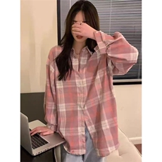 高级复古蓝色格子衬衫外套女叠穿vintage松弛感休闲衬衣外搭开衫，男装衬衫，星座1210-1