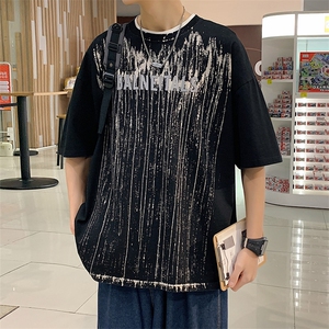 夏装新品青少年潮纯水洗半袖男女印花短袖T恤 1555-P50 控价68图片