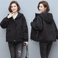 2020冬季新款休闲连帽加绒加厚派克服连帽保暖短款外套，女装派克服，独衣靓