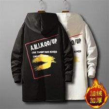 秋冬男士大码加绒加厚大衣连帽外套中长款风衣男QT2026-F10，男装风衣，星座1512