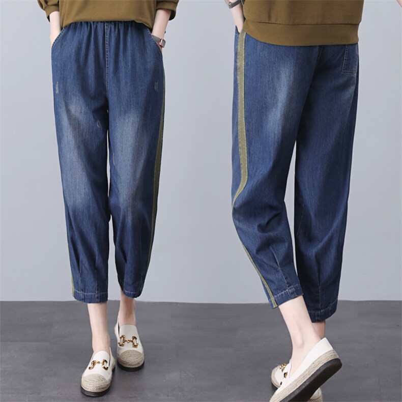 薄款天丝牛仔女2025夏装新款时尚宽松休闲中年妈妈洋气，女装牛仔裤，璐依舞