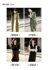 2025秋冬新款舒适百搭简约软糯时尚v领无袖长款羊毛大衣，女装羊毛衫，美雪羊绒