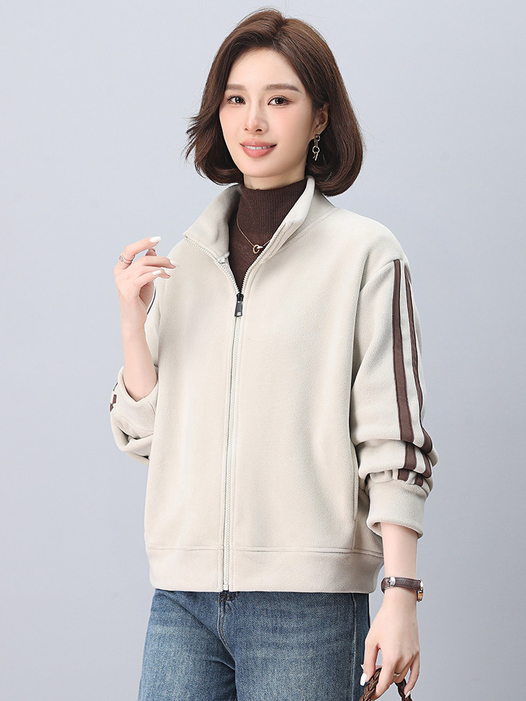 奥粒绒外套女秋冬装加绒卫衣2024年新款宽松大码妈妈休闲加厚开衫，女装大码女装，奕阳依阁