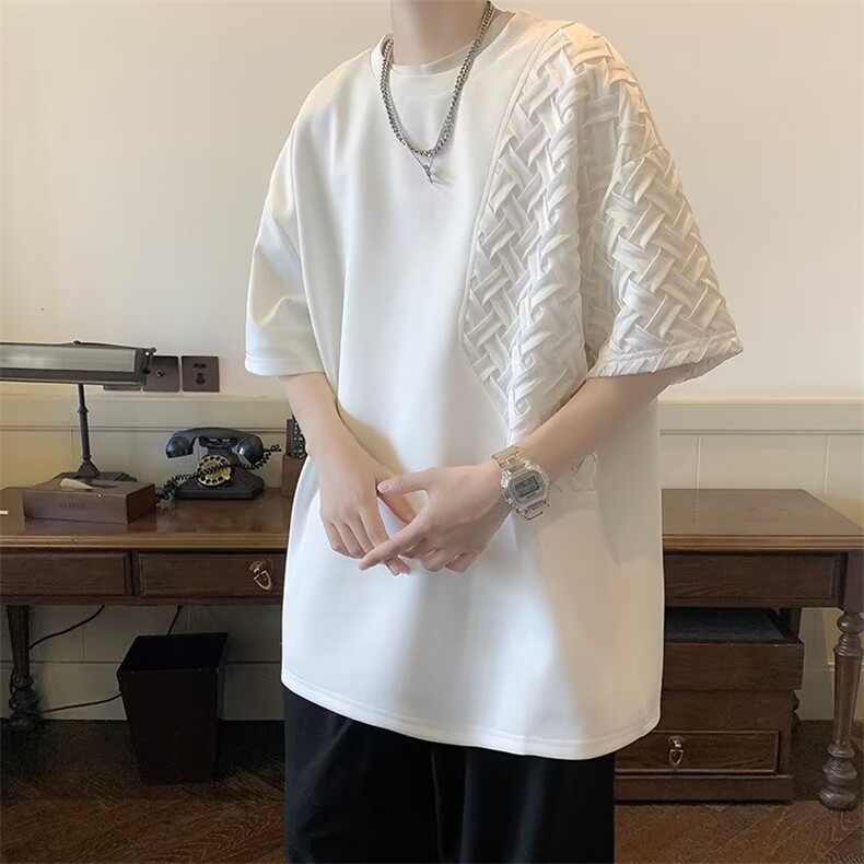 新款短袖T恤男城市风貌潮纯色五分袖圆领宽松型T878,男装T恤,星座1116A-1（原606A）