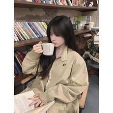 美式复古卡其色立领2025新款春秋外套宽松工装休闲夹克韩系上衣女，男装夹克，星座506A