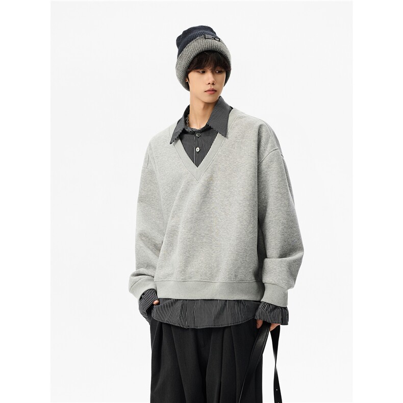 【现货】XZ1218WY8005特价P48美式高街假两件衬衫拼接卫衣,男装衬衫,星座1218（原611-3）