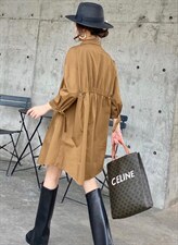 2021秋季新款九分袖风衣衬衫外套薄款连衣裙，女装风衣，微迪菲