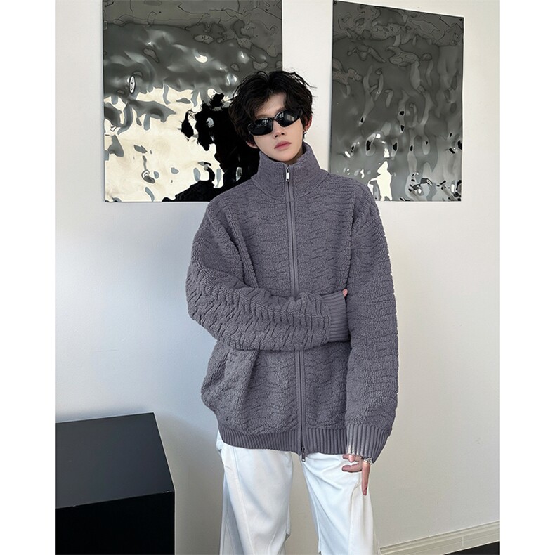 立领拉链开衫毛衣秋冬季宽松休闲慵懒风时尚针织衫外套,男装针织衫/毛衣,星座410-6（原星座1304-1）