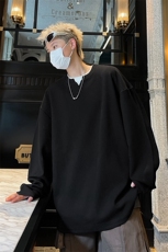 慵懒风长袖t恤男款春秋季内搭打底衫肌理感潮牌宽松大码小v领衣服，男装T恤，电商B367