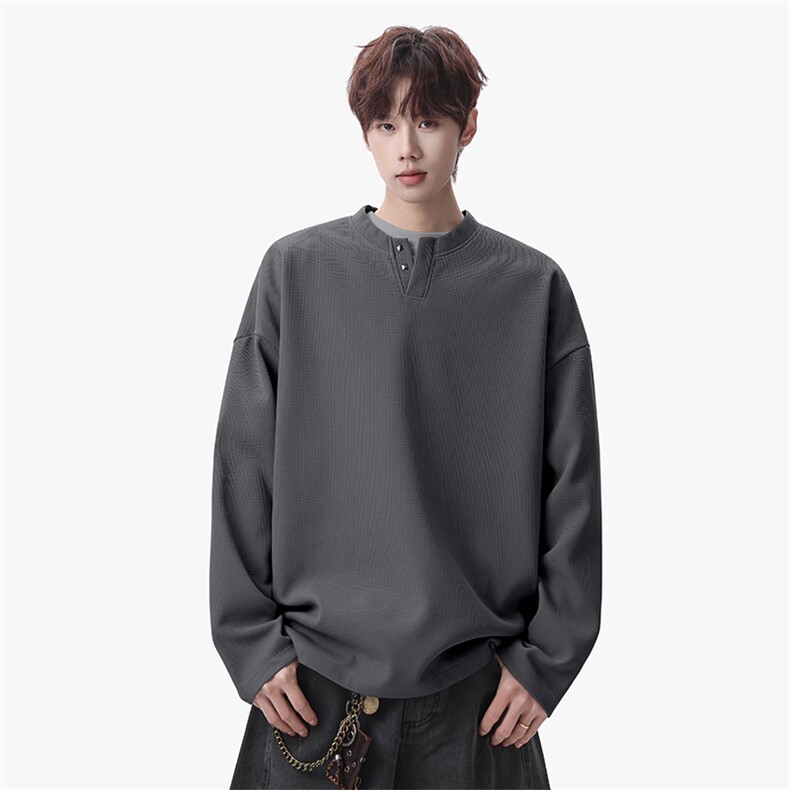 卫衣男春季新款港风宽松华夫格大码长袖T套头外套CX5701-特P28，男装T恤，星座214-3