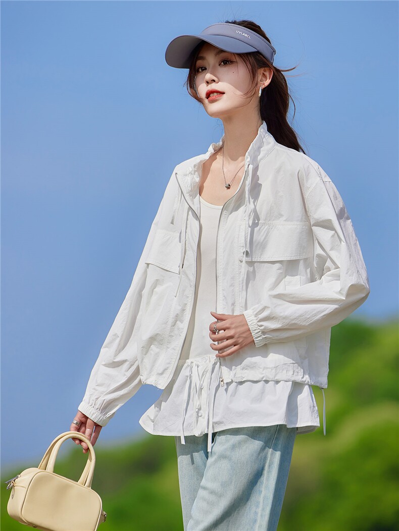 现货2026夏季新款时尚两件套城市户外宽松型休闲妈妈轻薄短外套,女装防晒衣,靓衣阁