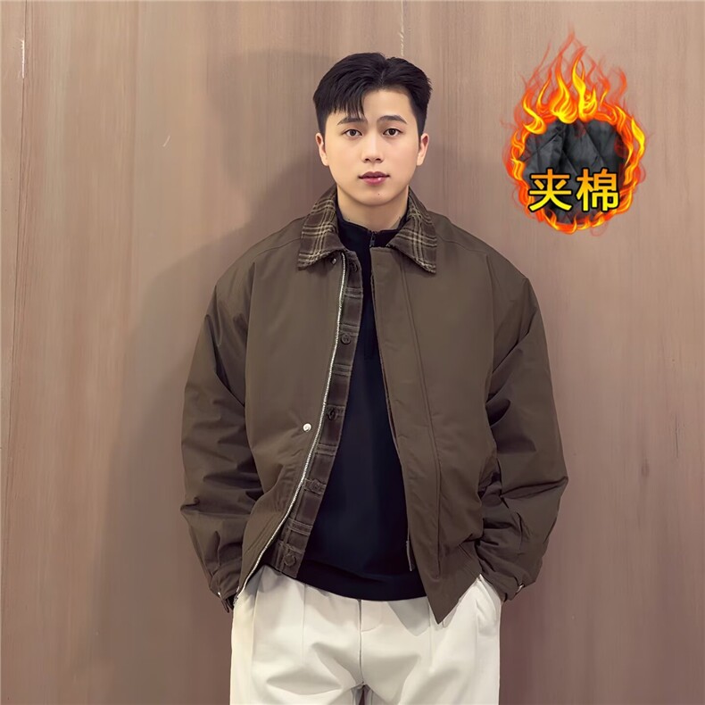 现货美式宽松假两件三防夹棉加厚翻领棉服6106特P85，男装棉衣，星座205-3