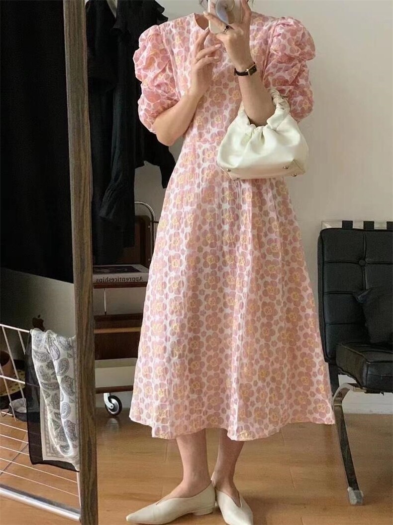 泡泡袖连衣裙，女装连衣裙，1+9