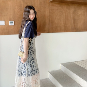 绝美流苏蕾丝拼接百搭罩衫日系套装2025新款夏季简约T恤裙两件套图片