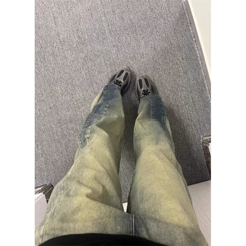 美式高街春秋季重磅牛仔裤小众设计感弯刀裤复古水洗做旧宽松直筒,男装牛仔裤,星座506A