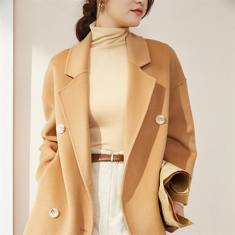 羊毛大衣女新款冬季韩版时尚流行羊毛呢子外套,女装双面呢大衣,召鑫羊绒双面呢