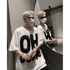 男装短袖T恤夏季长毛字母刺绣印花五分袖体恤XZ514-2-202463-P58，男装T恤，星座514-2(原B239)