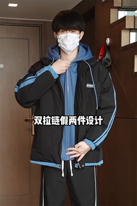 舒适加厚拼色假两件连帽棉衣外套男大码保暖棉服M2915特P75控108图片