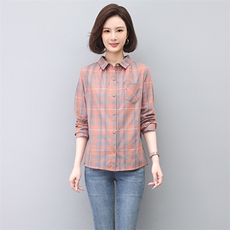 纯棉格子衬衣女款2025新款春秋中老年女士衬衫妈妈长袖上衣，女装衬衫，独衣靓