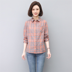 纯棉格子衬衣女款2025新款春秋中老年女士衬衫妈妈长袖上衣图片