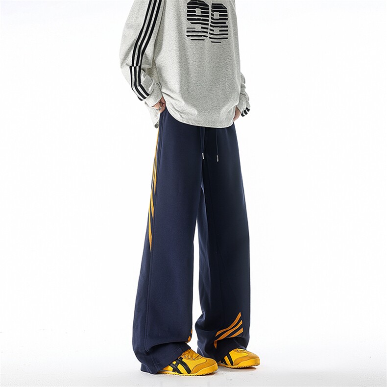 美式高街三条杠条纹运动裤男款春秋休闲裤宽松直筒阔腿裤KZ077P55，女装休闲裤，电商B312
