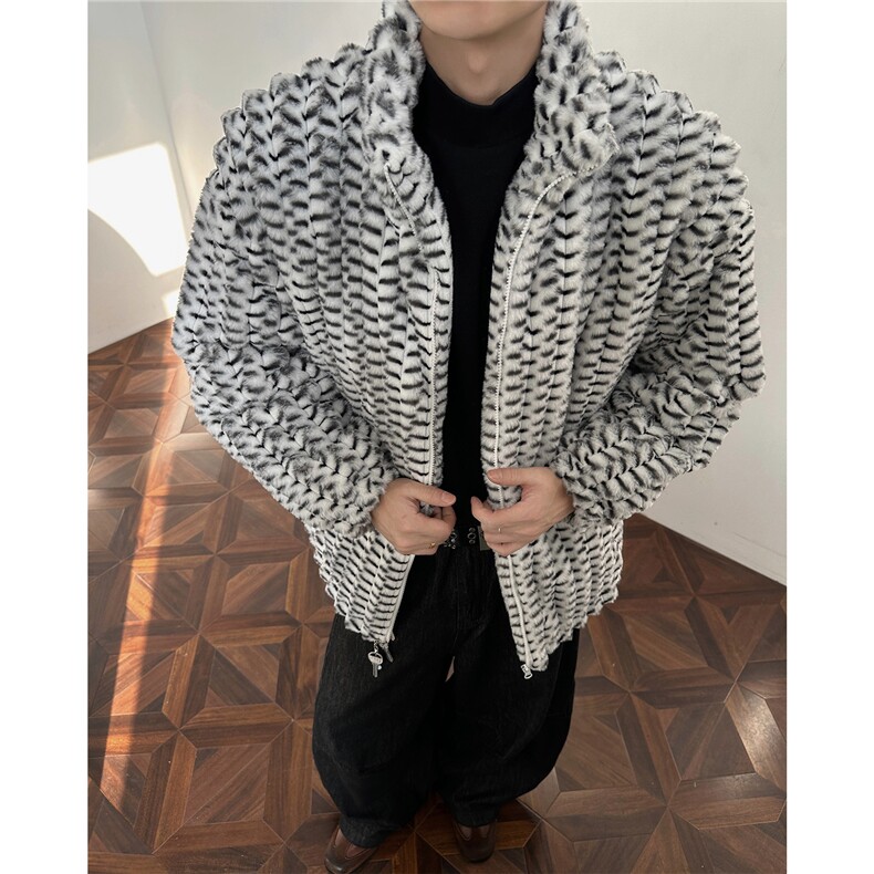 冬季男士棉服兔毛条纹绒虎皮纹宽松加绒加厚外套棉衣特p95,男装棉衣,电商B319
