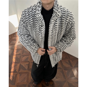 冬季男士棉服兔毛条纹绒虎皮纹宽松加绒加厚外套棉衣特p95图片