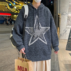 港风秋款男连帽毛衣针织衫五角星毛巾绣休闲外套M326P60，男装针织衫/毛衣，星座1013-1