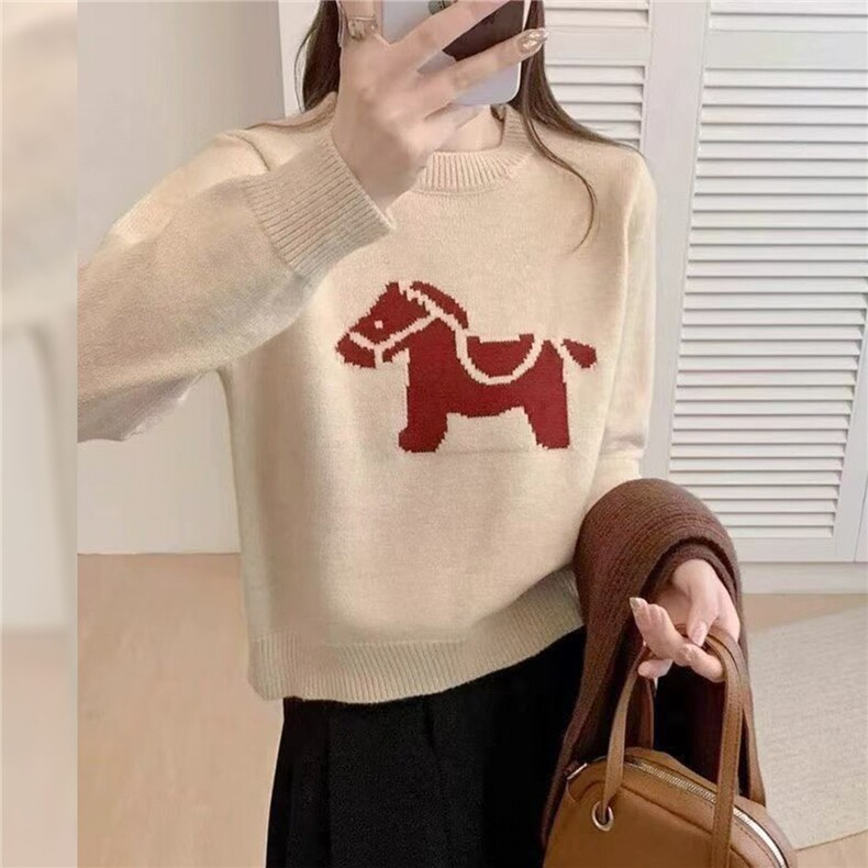 2025年秋季时尚百搭通勤简约休闲小马针织套头，女装针织衫/毛衣，大美人包芯纱店