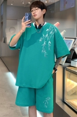！2025夏季新款男士华夫格短袖套装百搭学生一套HTZ100P50，男装T恤，电商B220