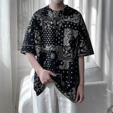 703-T263-P30夏季腰果花休闲满印宽松T恤大码M-5XL，男装T恤，星座703