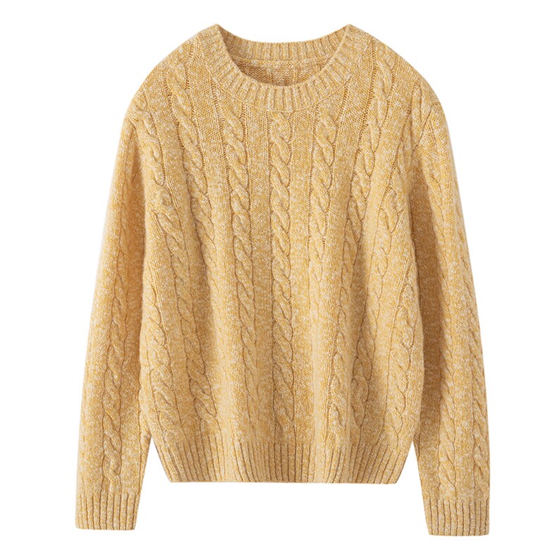 2025年秋季新款大肚纱圆领麻花纹针织羊绒衫时尚休闲通勤百搭，女装羊绒衫，博友羊绒