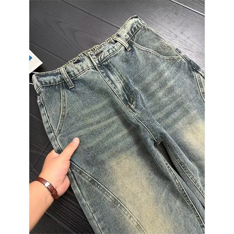 复古蓝牛仔裤男女春季新款高街显瘦直筒微喇裤LA5177-P45加绒55,男装牛仔裤,星座1008