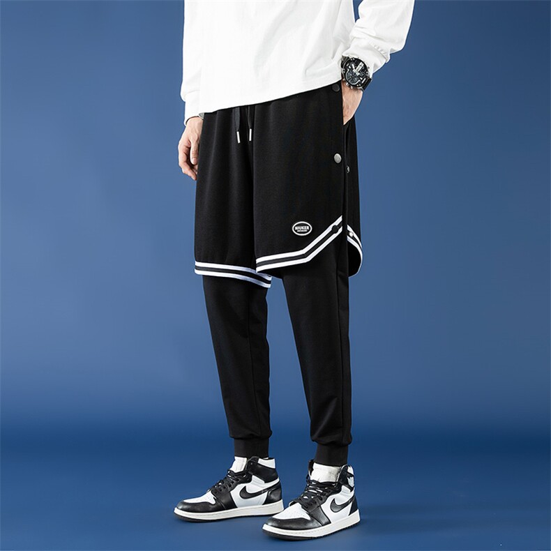 春季男士新款青少年酷霸假两件叠穿潮牌潮流修身休闲裤SK2118-P80,男装休闲裤,电商A128