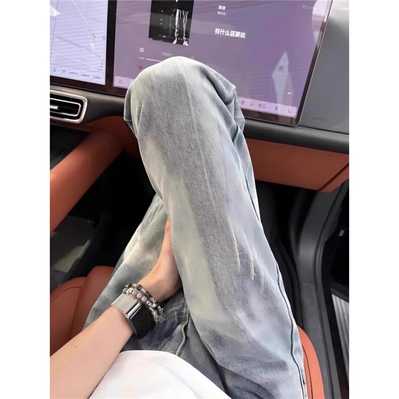 提花水洗做旧牛仔裤男款秋冬新款2025设计感美式高街直筒裤NZA176,男装牛仔裤,星座516A