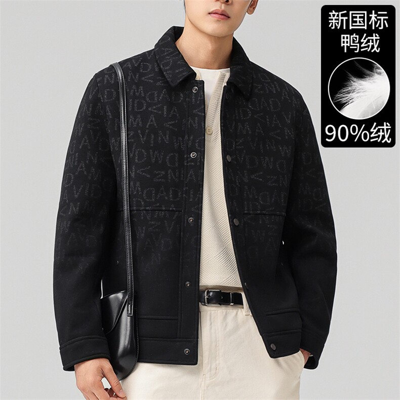 2025新标90%鸭绒男士翻领工装羽绒服字母暗纹设计防风保暖外套,男装羽绒服,钱塘723