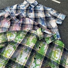 美式扎染格子衬衫短袖男女同款夏季衬衣半袖外套DC2240-特价P25，男装T恤，电商A007