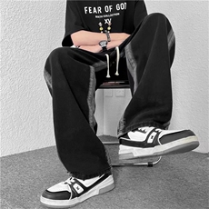 牛仔裤男秋冬加厚加绒渐变韩版oversize直筒长裤N0272-P45加绒P50，男装牛仔裤，星座308B-1