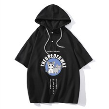 LD54160-P45连帽短袖t恤男大码胖子带帽五分袖中袖，男装T恤，电商A040