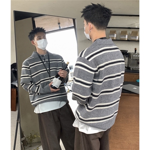 1506-1/MYM2351/P56翻领条纹羊毛百搭套头秋冬新款内搭打底衫男女图片