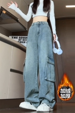 薄款改加绒特批P52无差价冬季加厚中性百搭牛仔阔腿裤N9066J加绒，男装牛仔裤，电商A001-1